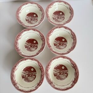 Johnson Brothers Twas The Night Christmas Soup Bowls Set 6 6" Red Holly